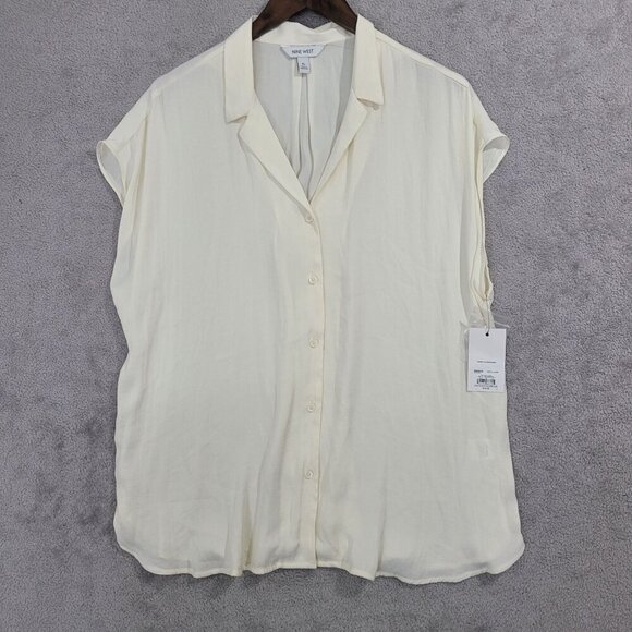 NWT Nine West Womens Short Sleeve Collared Button-Up Blouse XL Polyester Ivory - Picture 1 of 7